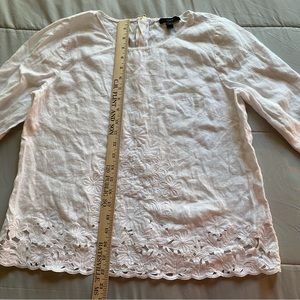 100% Linen Crew Women White Shirt Size 8